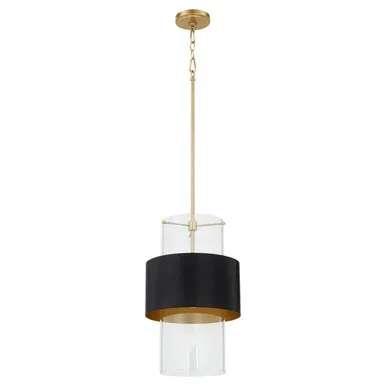 Quorum One Light Pendant in Matte Black/Aged Brass – 8013-5980