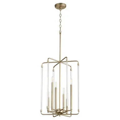 Quorum Optic Six Light Entry Pendant in Aged Brass – 8114-6-80