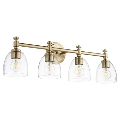 Quorum Rossington Four Light Vanity in Aged Brass w/ Clear/Seeded – 5122-4-280