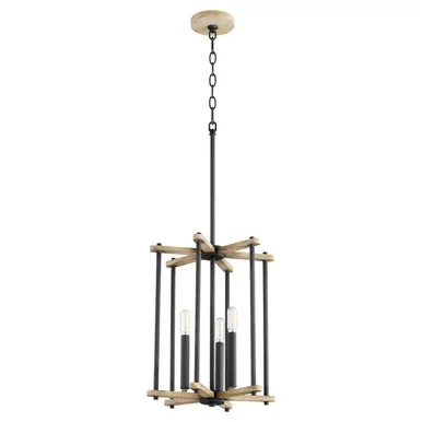 Quorum Silva Three Light Entry in Textured Black w/ Weathered Oak Finish – 8134-3-69