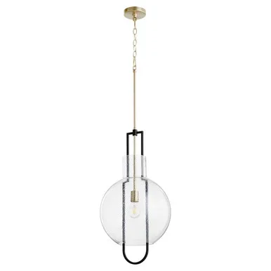 Quorum Textured Glass Pendants One Light Pendant in Textured Black w/ Aged Brass – 89-14-6980