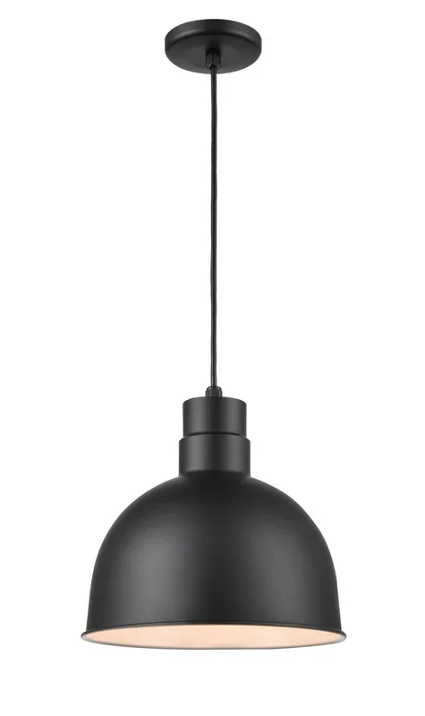 R Series Integrated Deep Bowl Pendant – Satin Black – 12in. Diameter – 11W