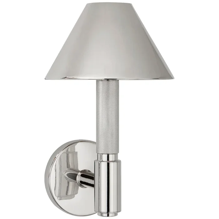 Ralph Lauren Barrett Small Single Knurled Sconce in Polished Nickel with Polished Nickel Shades Wall Light W7″ x H12.5″RL 2220PN-PN