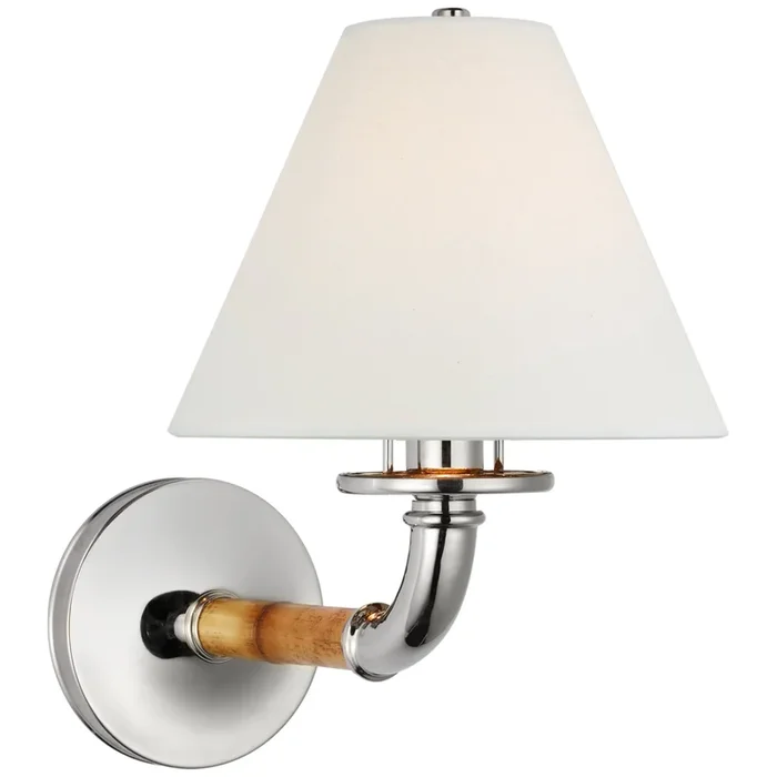 Ralph Lauren Dalfern Medium Single Sconce in Waxed Bamboo and Polished Nickel with White Parchment Shade Wall Light W8.25″ x H12″RL 2680WB/PN-WP