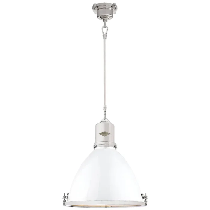 Ralph Lauren Fulton Medium Pendant in Polished Nickel with White Enamel Shade Ceiling Light W17″RL 5121PN-WT