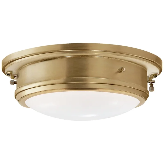 Ralph Lauren Marine Porthole Medium Flush Mount in Natural Brass with White Glass Ceiling Light W12.5″ x H5″RL19025BN
