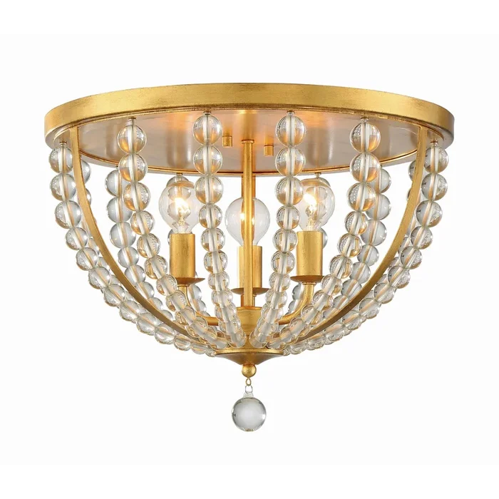 Roxy 3 Light Antique Gold Flush Mount Clear Glass Beads 16.5″W x 13.25″H x 16.5″DROX-A9000-GA