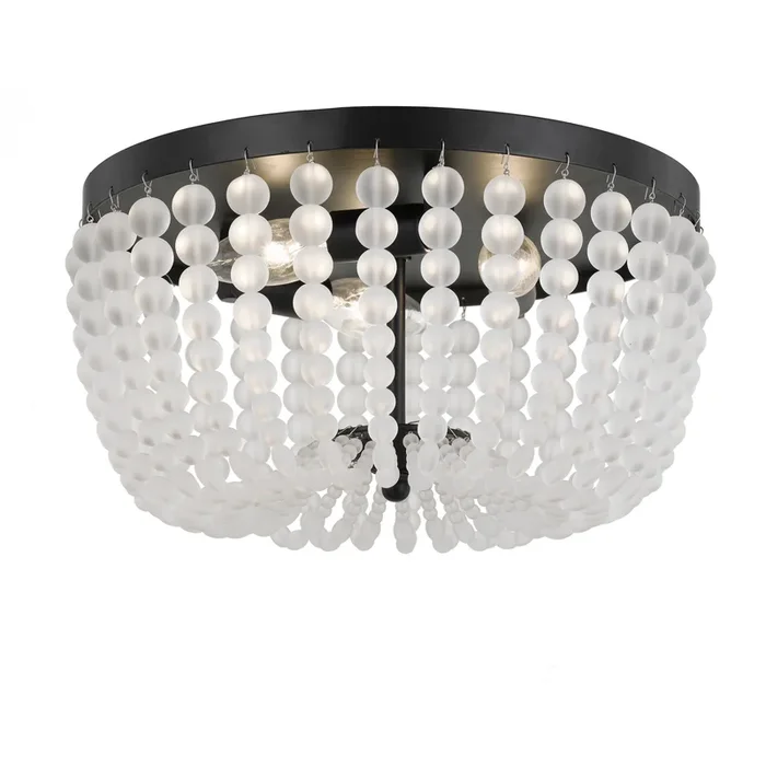 Rylee 3 Light Matte Black Flush Mount Frosted Glass Beads 12.5″W x 6.5″H x 12.5″D600-MK