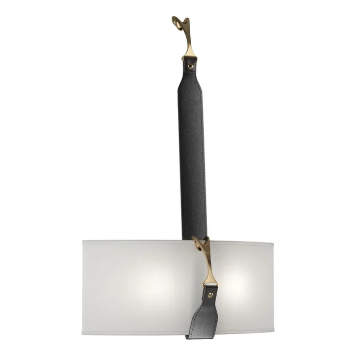 Saratoga Sconce 2-Light Antique Brass Accent Black Leather Natural Anna Shade (SF) in Black204070-SKT-10-27-LK-SF1613