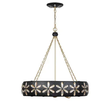 Savoy House Venice Six Light Chandelier in Metropolis Black and Gold – 1-2493-6-104