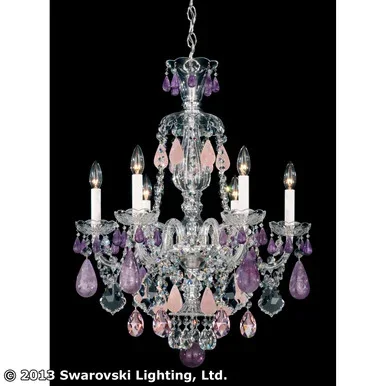 Schonbek Hamilton Rock Crystal Six Light Chandelier in Polished Silver – 5535AM