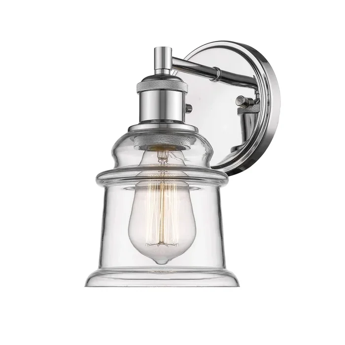 Single Lamp Wall Sconce – Chrome – Clear Glass – 6in. Extension – E26 Medium Base