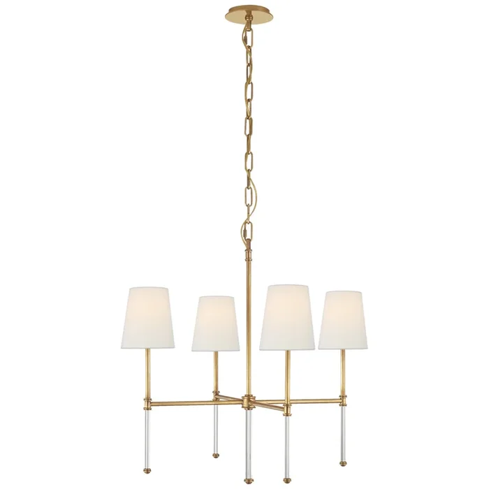 Suzanne Kasler Camille Small Chandelier in Hand-Rubbed Antique Brass with Linen Shades Ceiling Light W27.25″ x H25.5″SK 5050HAB-L