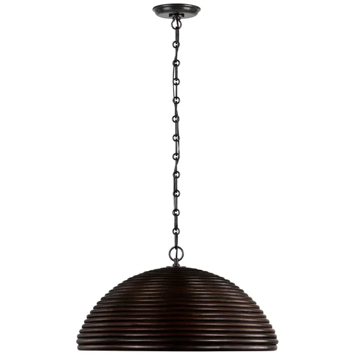 Suzanne Kasler Emerson 23″ Pendant in Bronze with Espresso Rattan Shade Ceiling Light W22.75″ x H11.75″SK 5384BZ-ERT