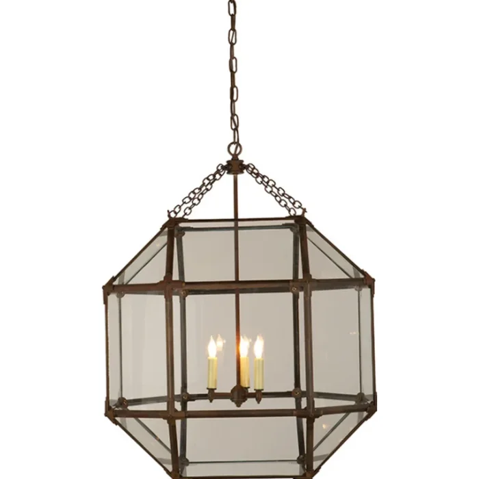 Suzanne Kasler Morris Large Lantern in Antique Zinc with Clear Glass Ceiling Light W23.25″ x H30.25″SK 5010AZ-CG