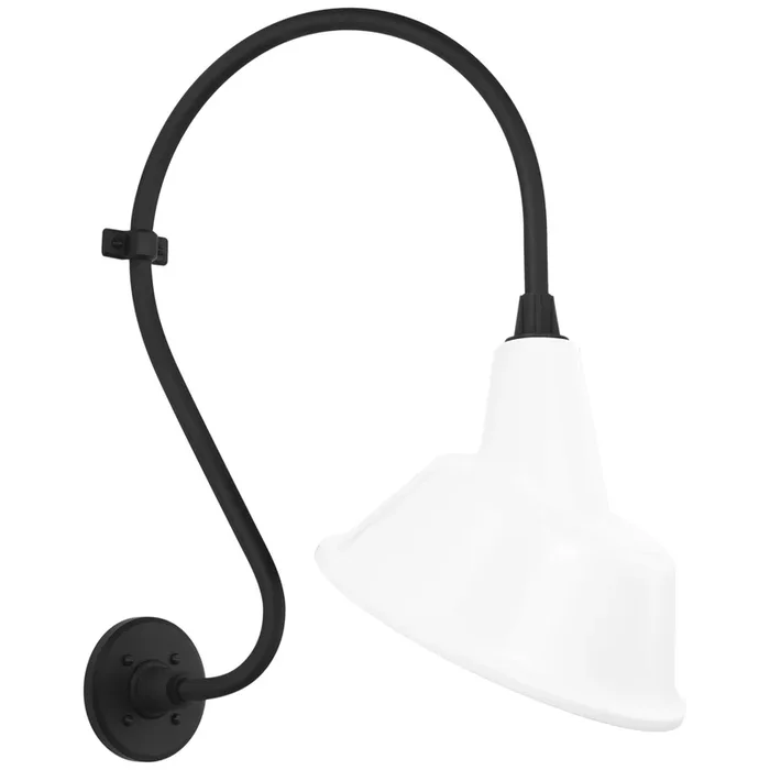 Thomas O’Brien Academy 15″ Larrabee Barn Light in Matte Black with 12.5″ White Tilted Bowers Shade Outdoor Lighting W12.5″ x H24″TOB 2804MBK/S3-WHT