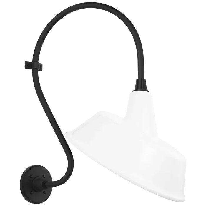 Thomas O’Brien Academy 15″ Larrabee Barn Light in Matte Black with 16″ White Tilted Bowers Shade Outdoor Lighting W16″ x H24.25″TOB 2804MBK/S4-WHT