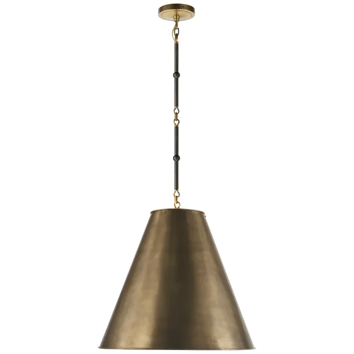 Thomas O’Brien Goodman Medium Hanging Light in Bronze and Hand-Rubbed Antique Brass with Hand-Rubbed Antique Brass Shade Ceiling Light W18″TOB 5091BZ/HAB-HAB