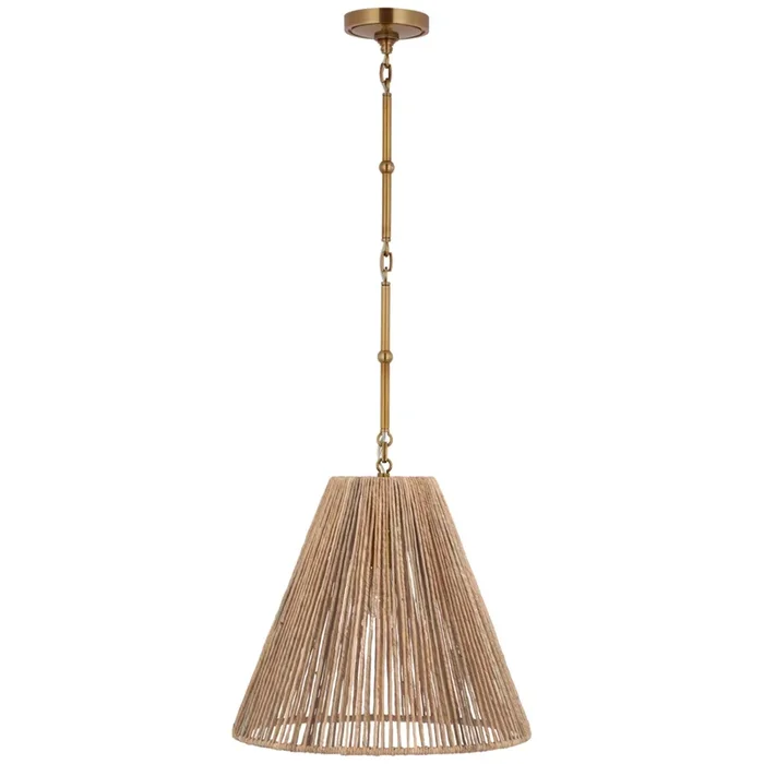 Thomas O’Brien Goodman Medium Hanging Light in Hand-Rubbed Antique Brass with Natural Abaca Shade Ceiling Light W18″TOB 5091HAB-NAB