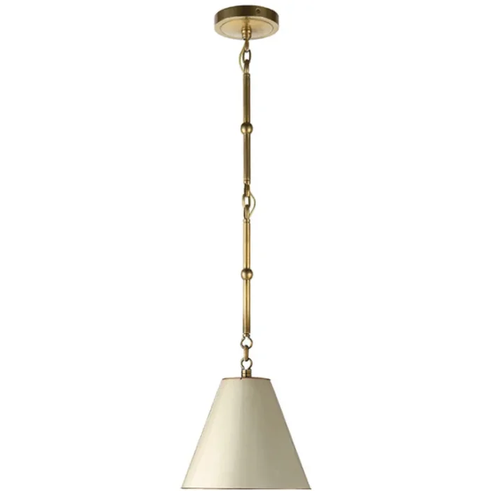 Thomas O’Brien Goodman Petite Hanging Shade in Hand-Rubbed Antique Brass with Antique White Shade Ceiling Light W9.5″TOB 5089HAB-AW
