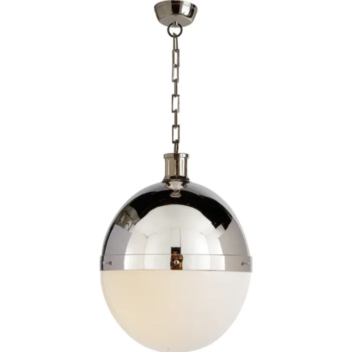 Thomas O’Brien Hicks Extra Large Pendant in Polished Nickel with White Glass Ceiling Light W16″ x H22″TOB 5064PN-WG