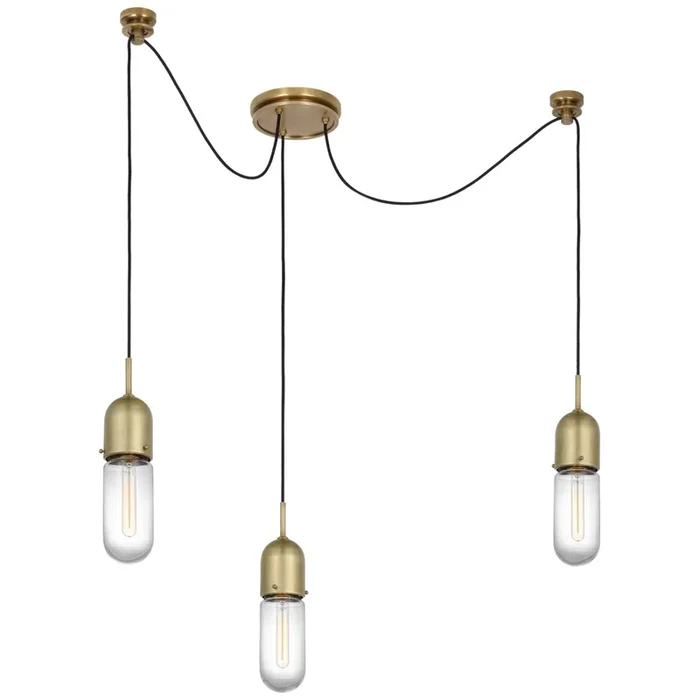 Thomas O’Brien Junio 3-Light Chandelier in Hand-Rubbed Antique Brass with Clear Glass Ceiling Light W8.75″ (Configurable)TOB 5645HAB-CG-3