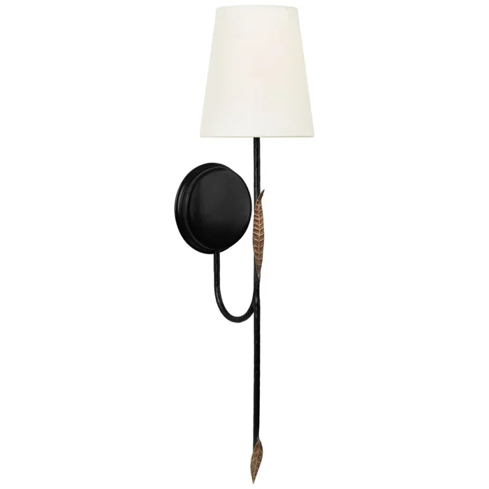 Thomas O’Brien Kairos 27″ Tail Sconce in Aged Iron and Roman Bronze with Linen Shade Wall Light W6.5″ x H26.5″TOB 2673AI/RBZ-L