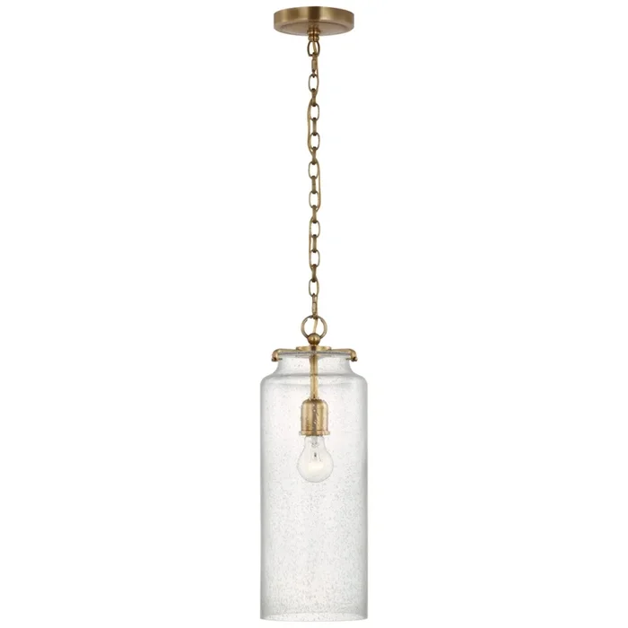 Thomas O’Brien Katie Large Cylinder Pendant in Hand-Rubbed Antique Brass with Seeded Glass Ceiling Light W7″ x H19.5″TOB 5227HAB/G2-SG