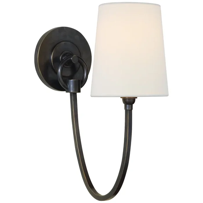 Thomas O’Brien Reed Single Sconce in Bronze with Linen Shade Wall Light W5″ x H13″TOB 2125BZ-L