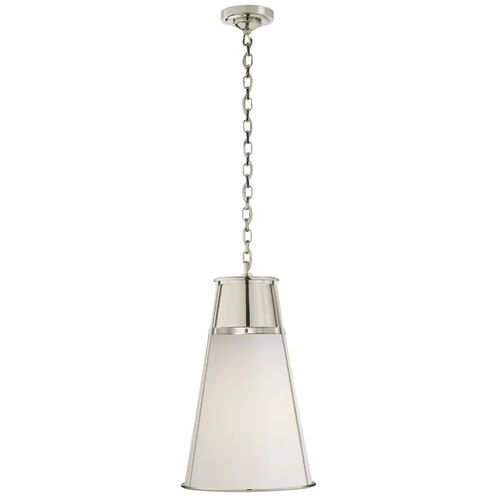 Thomas O’Brien Robinson Large Pendant in Polished Nickel with White Glass Ceiling Light W11.75″ x H19.5″TOB 5753PN-WG