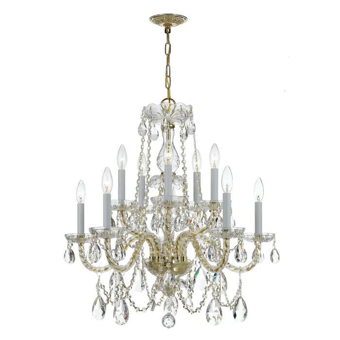 Traditional Crystal 10 Light Hand Cut Crystal Polished Brass Chandelier Hand Cut Crystal 26″W x 26″H x 26″D1130-PB-CL-MWP