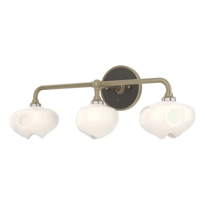 Ume 3-Light Curved Arm Bath Sconce – Soft Gold – Oil Rubbed Bronze Accent