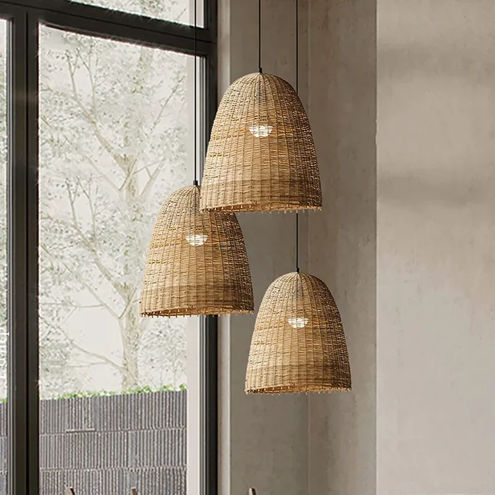 Vintage Rattan Dining Room Chandelier Wabi Sabi House Pendant Light FixturesLF208-C0652-Dia 35CM