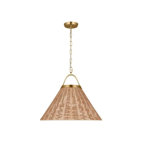 Visual Comfort Studio CP1441BBS Grand Pendant in Burnished Brass / Blonde Rattan