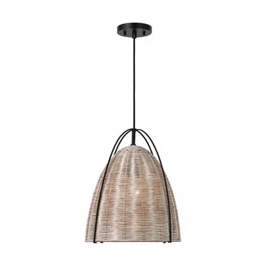 Visual Comfort Studio Norman One Light Pendant in Ash Wicker – GLP1081MBK-ASW