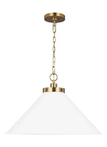 Visual Comfort Studio Wellfleet One Light Pendant in Matte White and Burnished Brass – CP1311MWTBBS