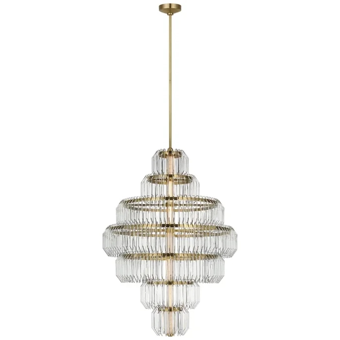 Waterford Killarney 32″ Layered Chandelier in Natural Brass with Clear Crystal Ceiling Light W32″WF 5021NB-CC