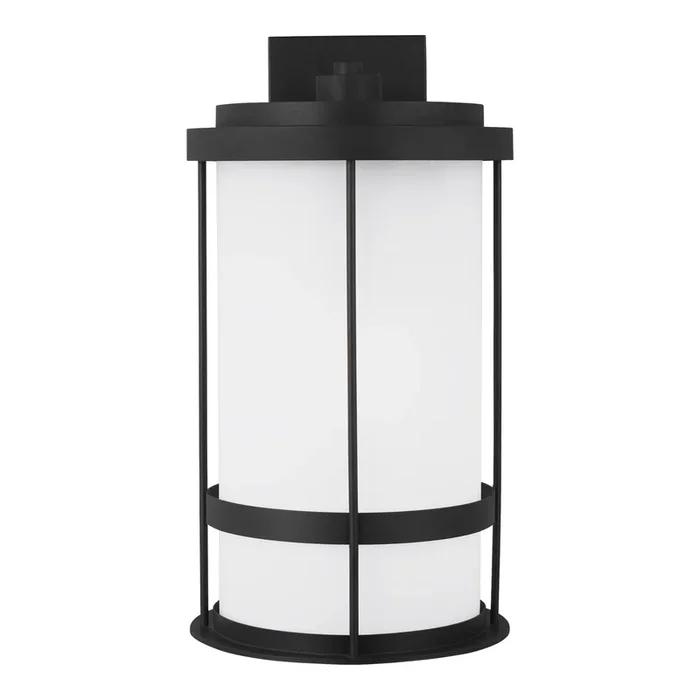 Wilburn Extra Large One Light Outdoor Wall Lantern LED Transitional Fixture Dark Sky 12.625″ Width 24″ Height Aluminum Round Satin Etched Shade in Black8890901DEN3-12