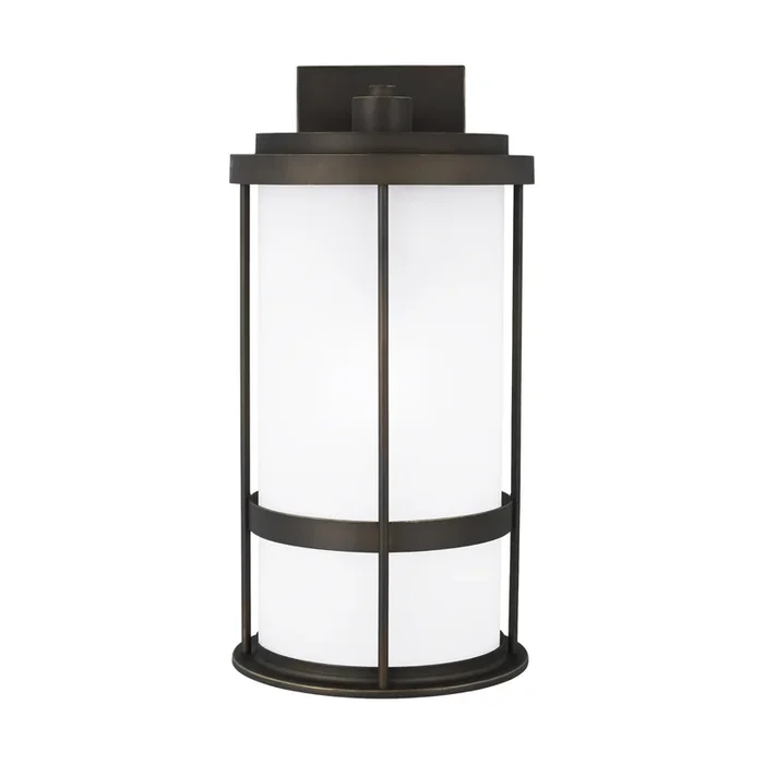 Wilburn Large One Light Outdoor Wall Lantern LED Transitional Fixture 10″ Width 20″ Height Aluminum Round Satin Etched Shade in Antique Bronze8790901EN3-71