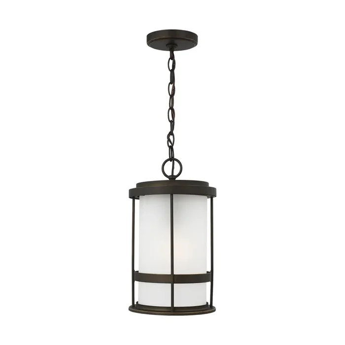 Wilburn One Light Outdoor Pendant Lantern LED Transitional Fixture 14″ Height Aluminum Round Satin Etched Shade in Antique Bronze6290901EN3-71