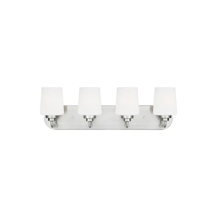 Windom Four Light Wall / Bath LED Traditional Fixture 24.375″ Width 7.5″ Height Steel Round Etched White Inside Shade in Brushed Nickel4402804EN3-962