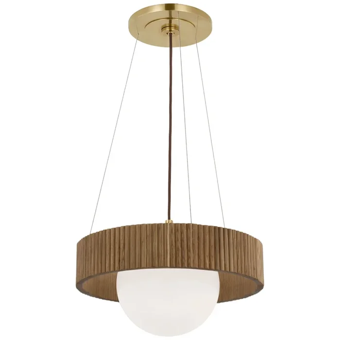 Windsor Smith Arena 18″ Ring and Globe Chandelier in Hand-Rubbed Antique Brass and Natural Oak with White Glass Ceiling Light W18″WS 5000HAB/NO-WG