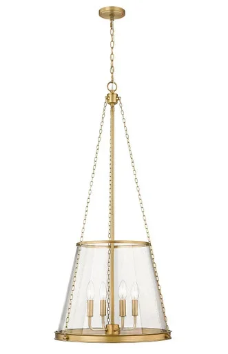 Z-Lite Prescott Four Light Pendant in Rubbed Brass – 341P18-RB