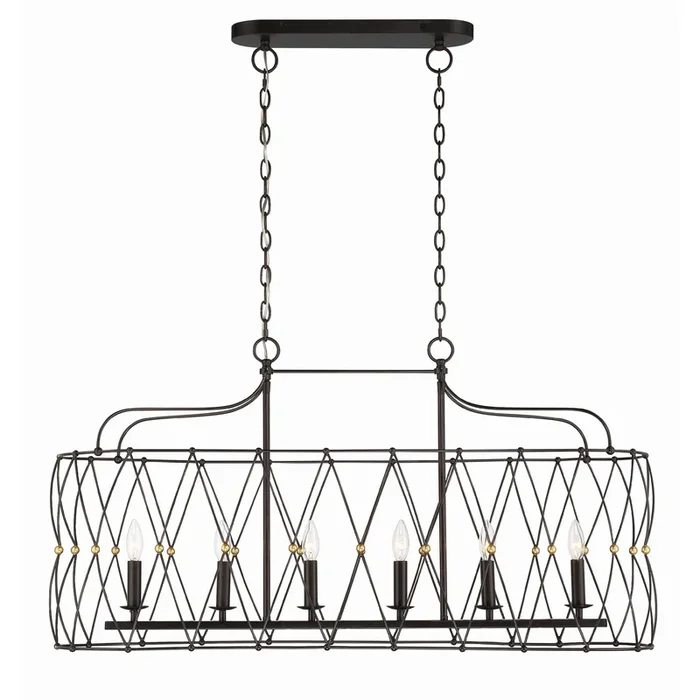 Zucca 6 Light English Bronze + Antique Gold Linear Chandelier 42.5″W x 22″H x 12.75″DZUC-A9037-EB-GA